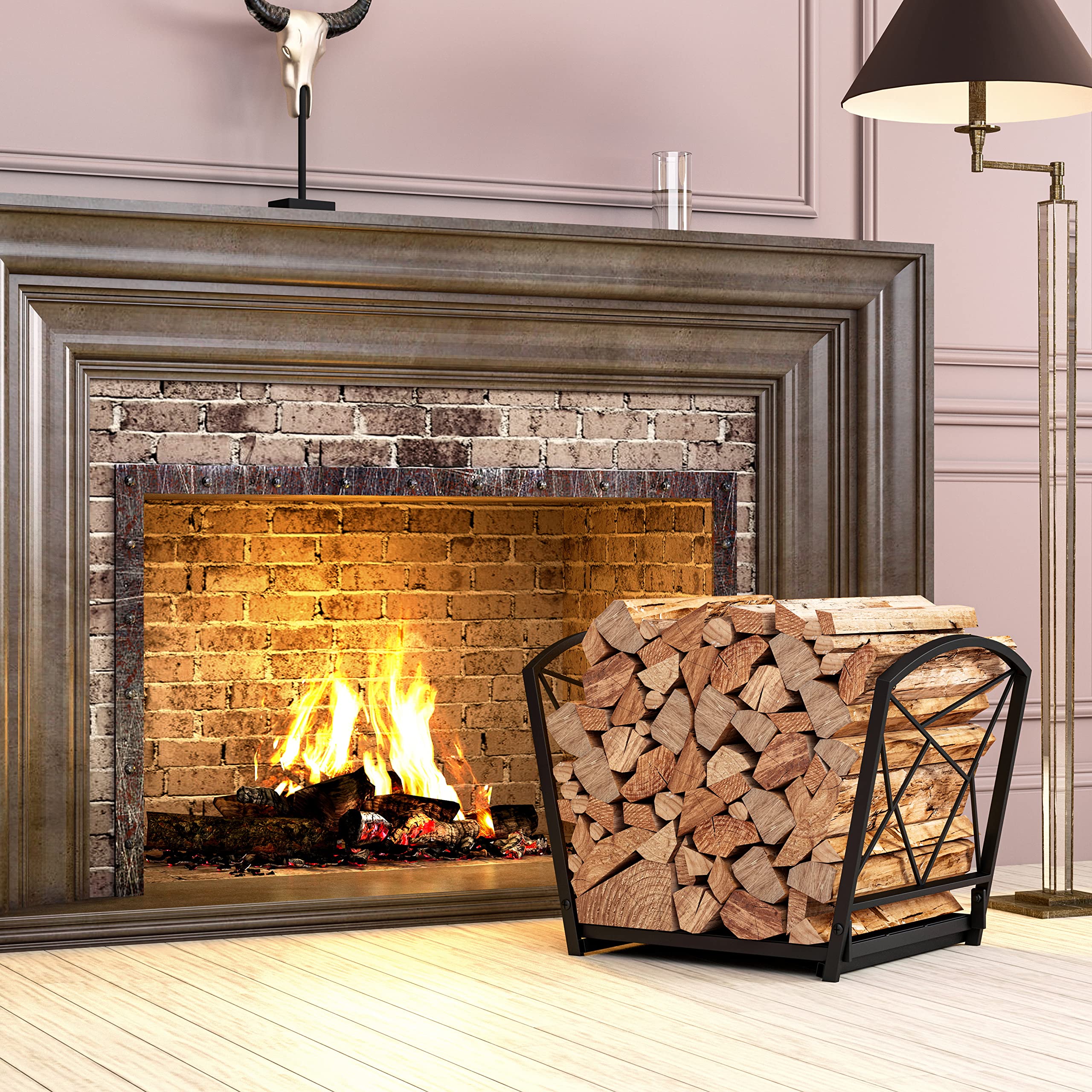 Firewood Log Rack, Iron Wood Lumber Storage Holder for Fireplace