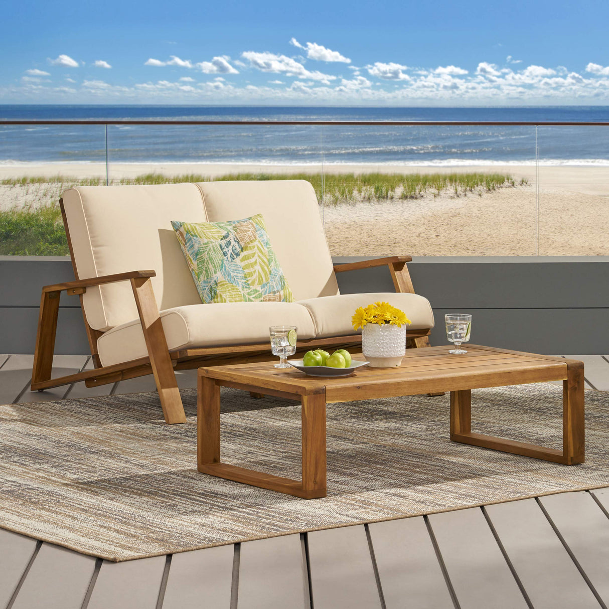 Outdoor Patio Loveseat and Coffee Table Set, Patio Furniture Set with Thick Cushion