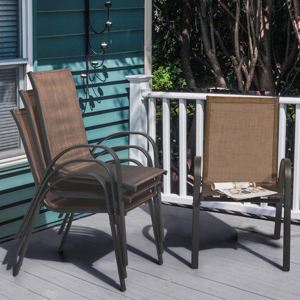 Patio Dining Chairs Set of 4, Outdoor Stackable Dining Chairs with High Back