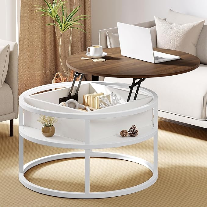 Round Lift Top Coffee Table with Storage, Coffee Tables for Living Room