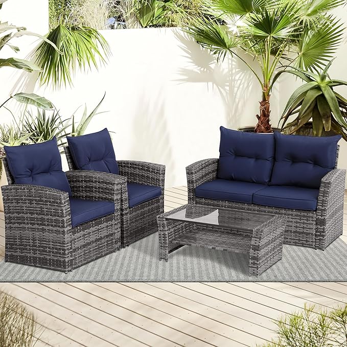 4 Piece Outdoor Patio Furniture Set, Outdoor Sectional Furniture