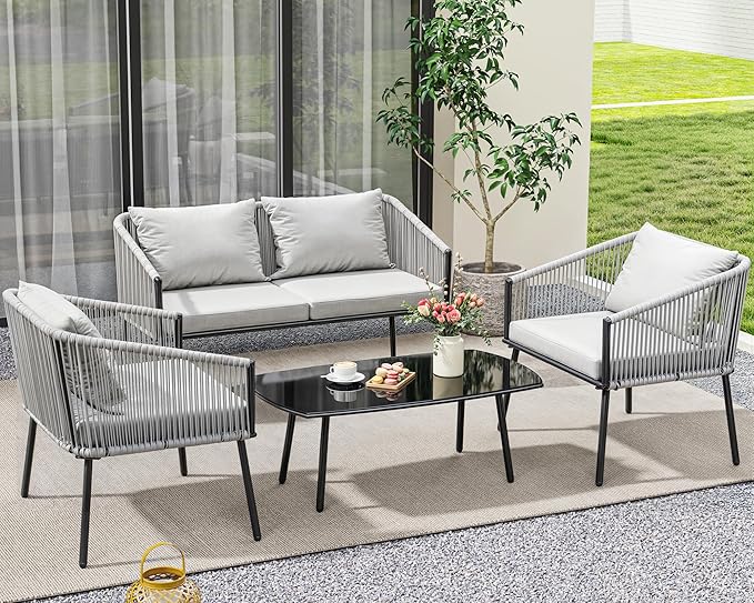 L-Shaped Patio Furniture Outdoor Loveseat Sectional Set for Backyard