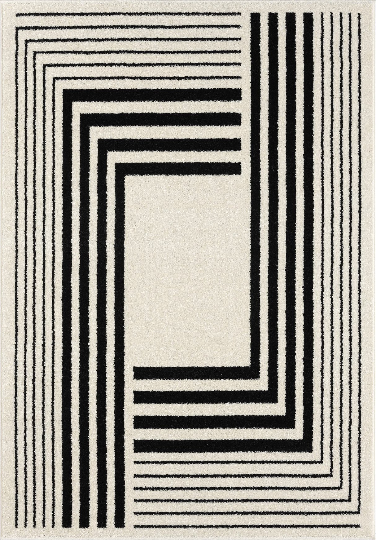 Geometric Beige/Black Area Rug -6'x9' - Modern 3D Lines Design - Deco Collection -