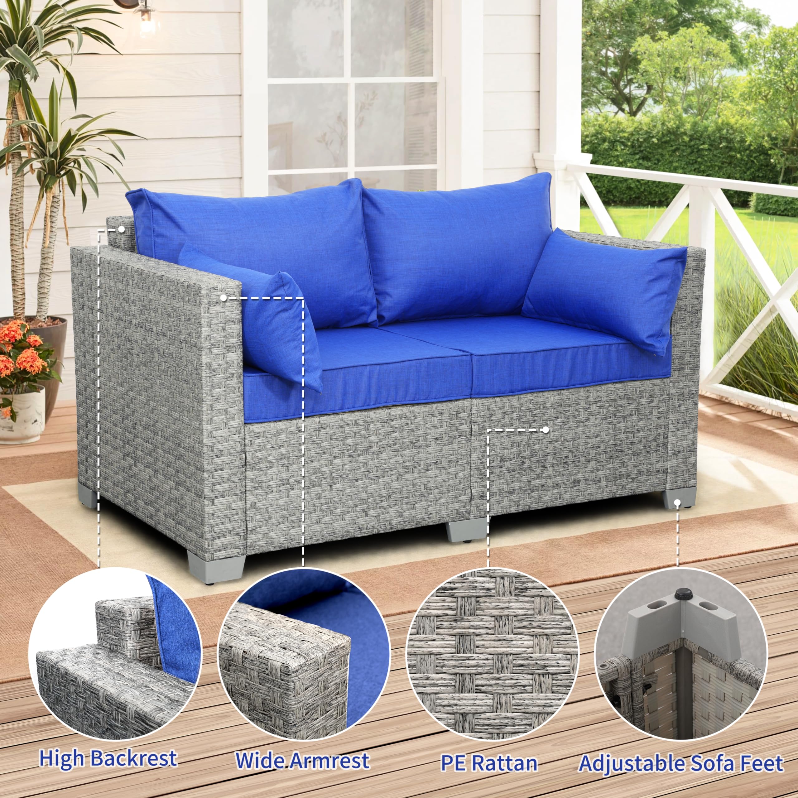Patio Loveseat Outdoor Wicker Small Couch PE Rattan 2-Seater Furniture Sofa