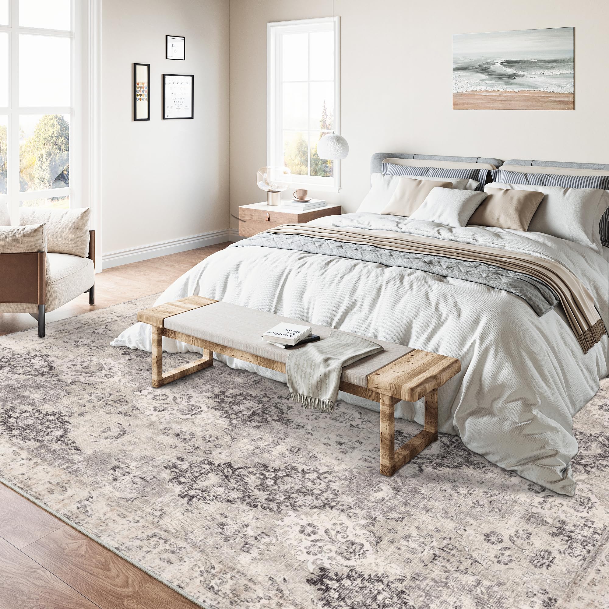 Grey Area Rug 6x9 Washable Living Room Rug Large Non Slip