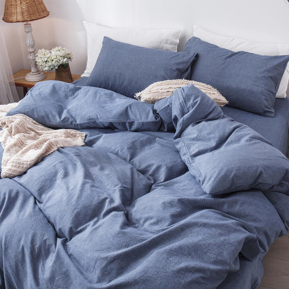Bedding Duvet Cover Set 100% Washed Cotton Linen Like Textured Breathable Durable