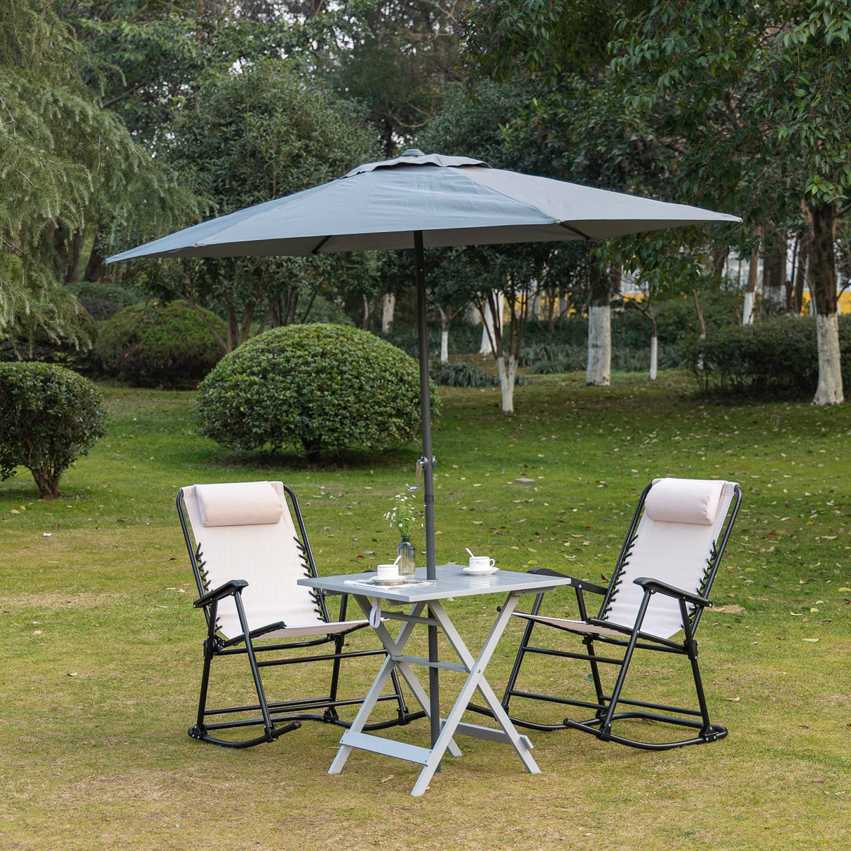 Foldable Dining Table, Square Wood Side Table, Portable Bistro Table with Umbrella Hole
