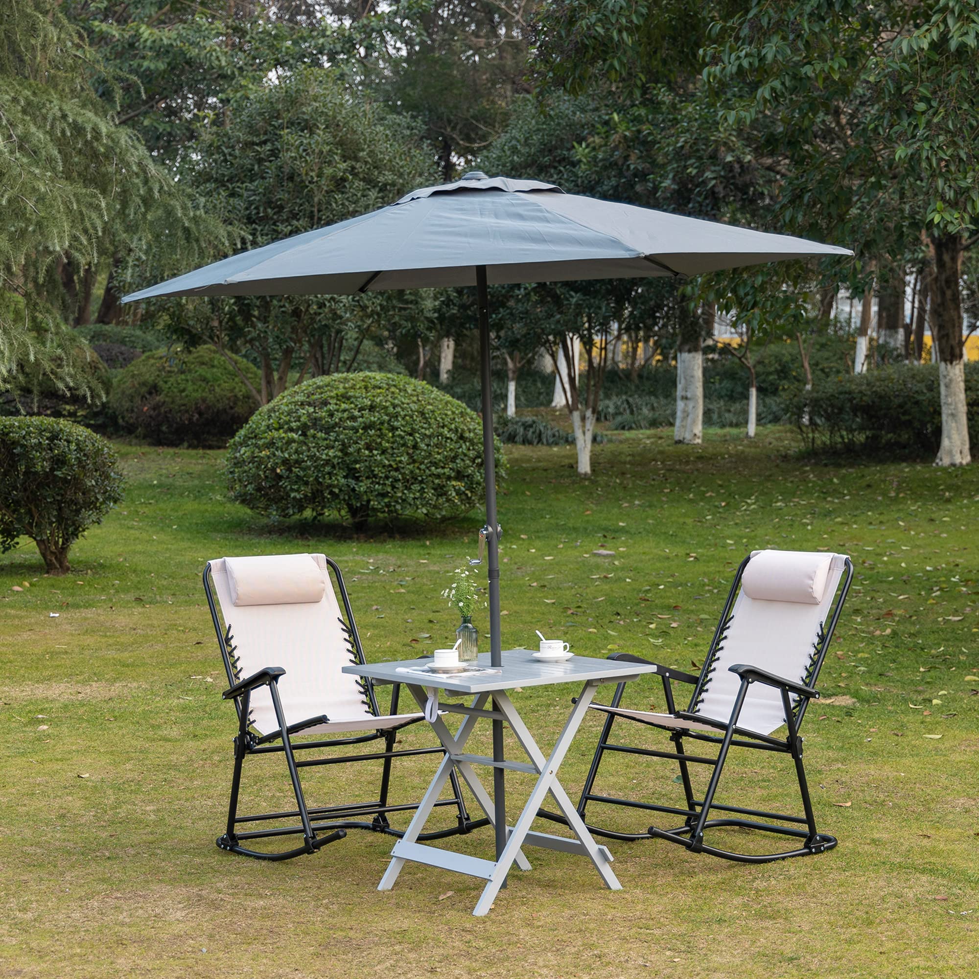 Foldable Dining Table, Square Wood Side Table, Portable Bistro Table with Umbrella Hole