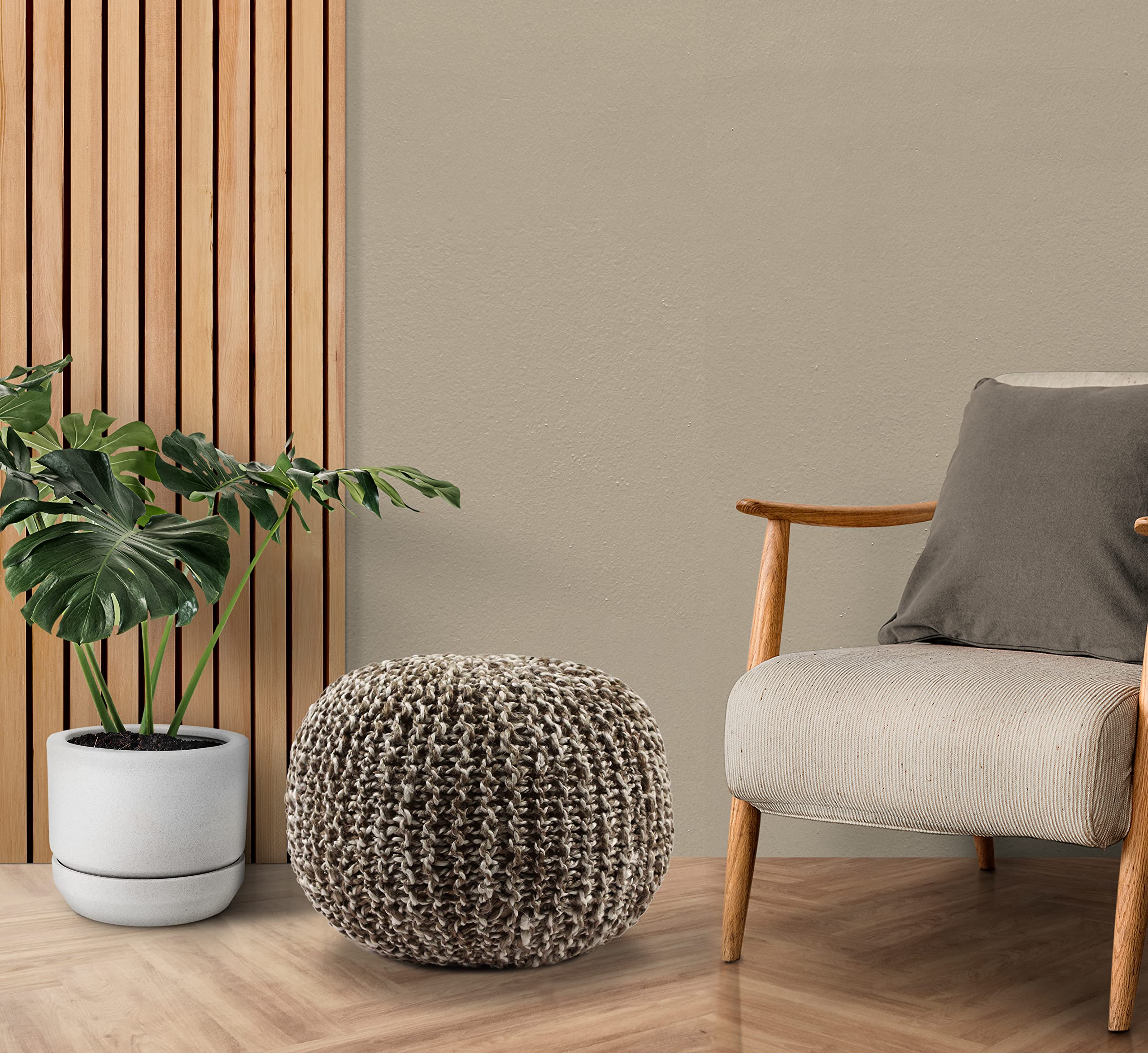 Jute Cotton Pouf - Tweed Knitted Braid Dori Cord Ottoman Footstool Bean Bag