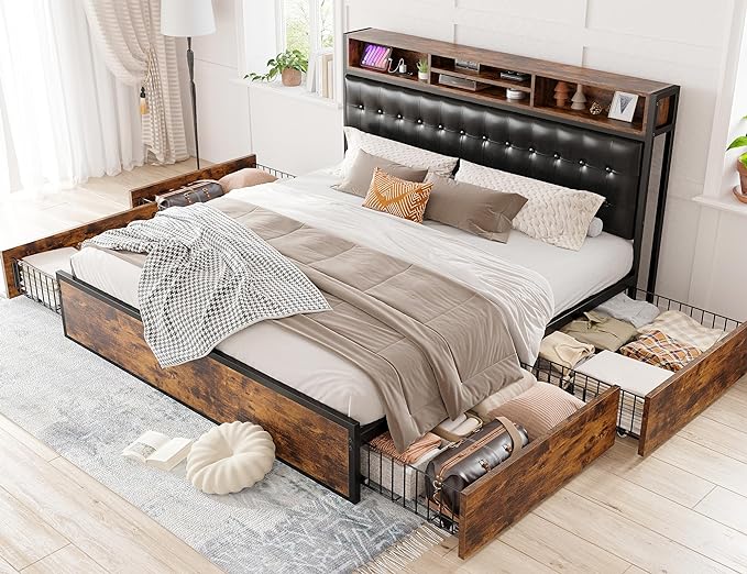 Queen Bed Frame with 4 Drawers Bed Frame Queen Size with Headboard