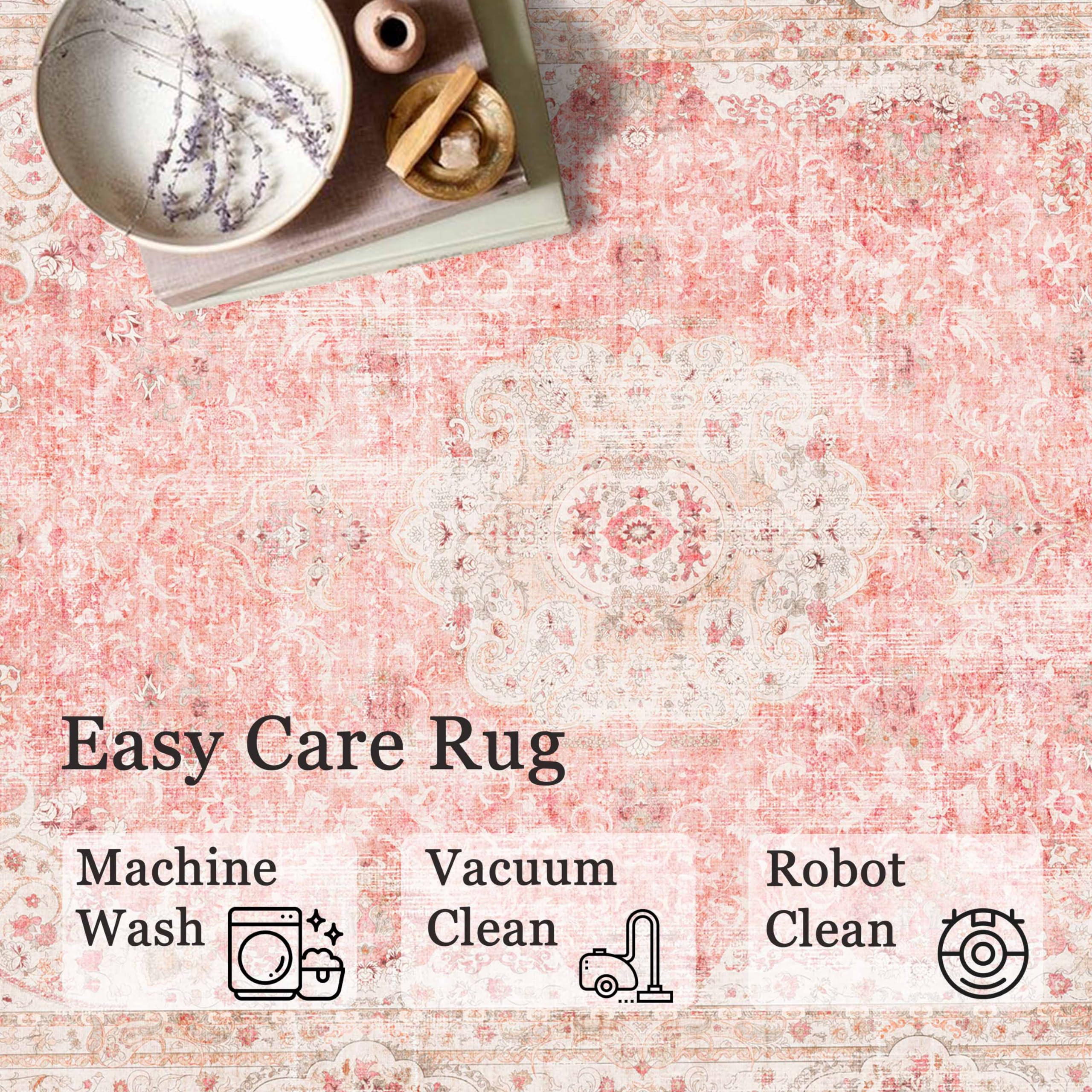 Pink Rug 3x5,Washable Area Rugs for Bedroom Living Room Kitchen Entryway,