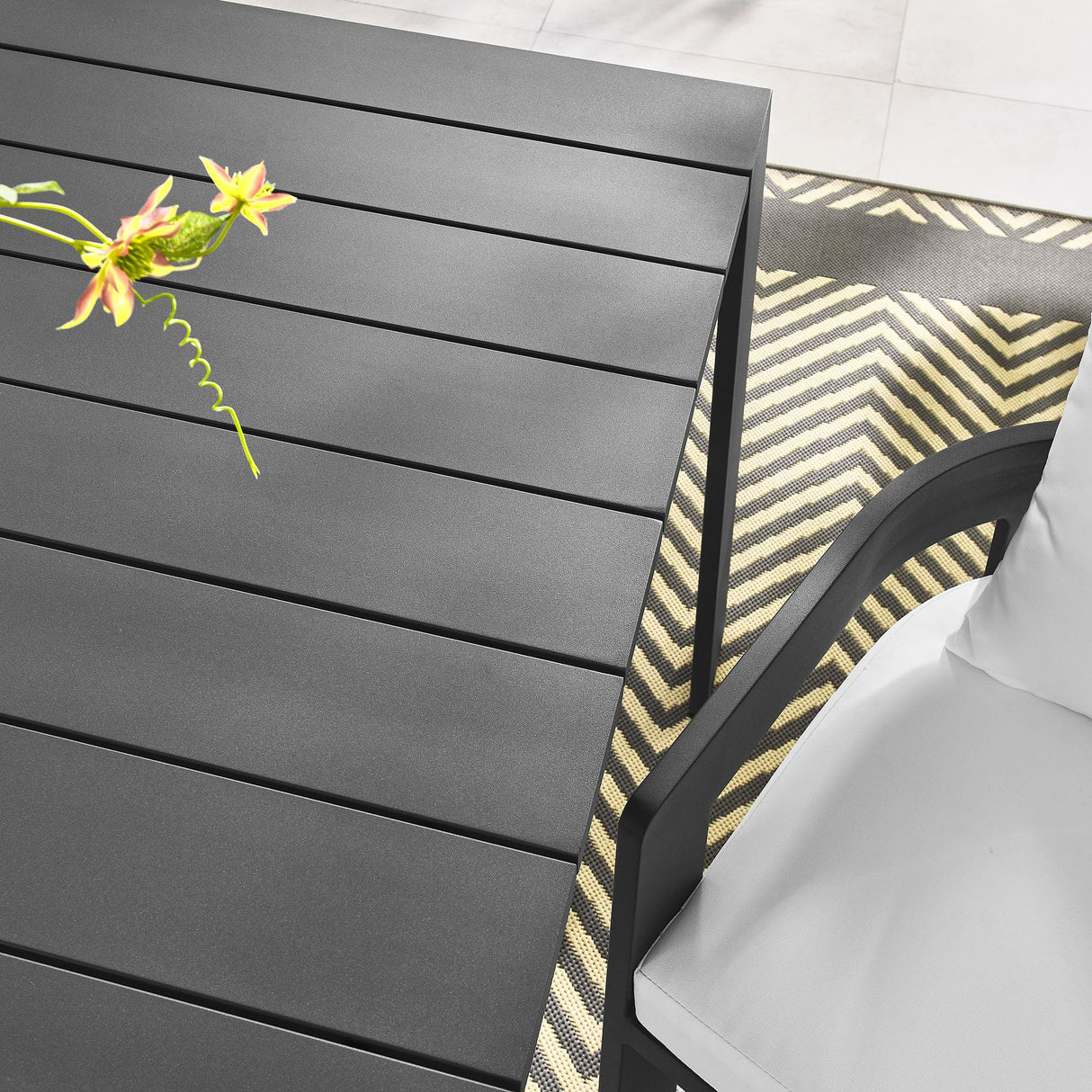 Tahoe Outdoor Patio Powder-Coated Aluminum Rectangular Dining Table in Gray