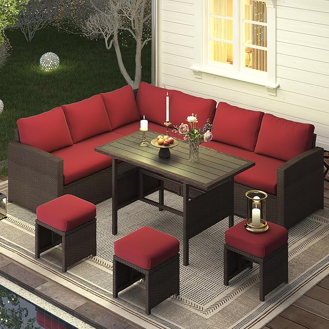 7 Pieces Patio Furniture Set, Outdoor Sectional Sofa Conversation Set