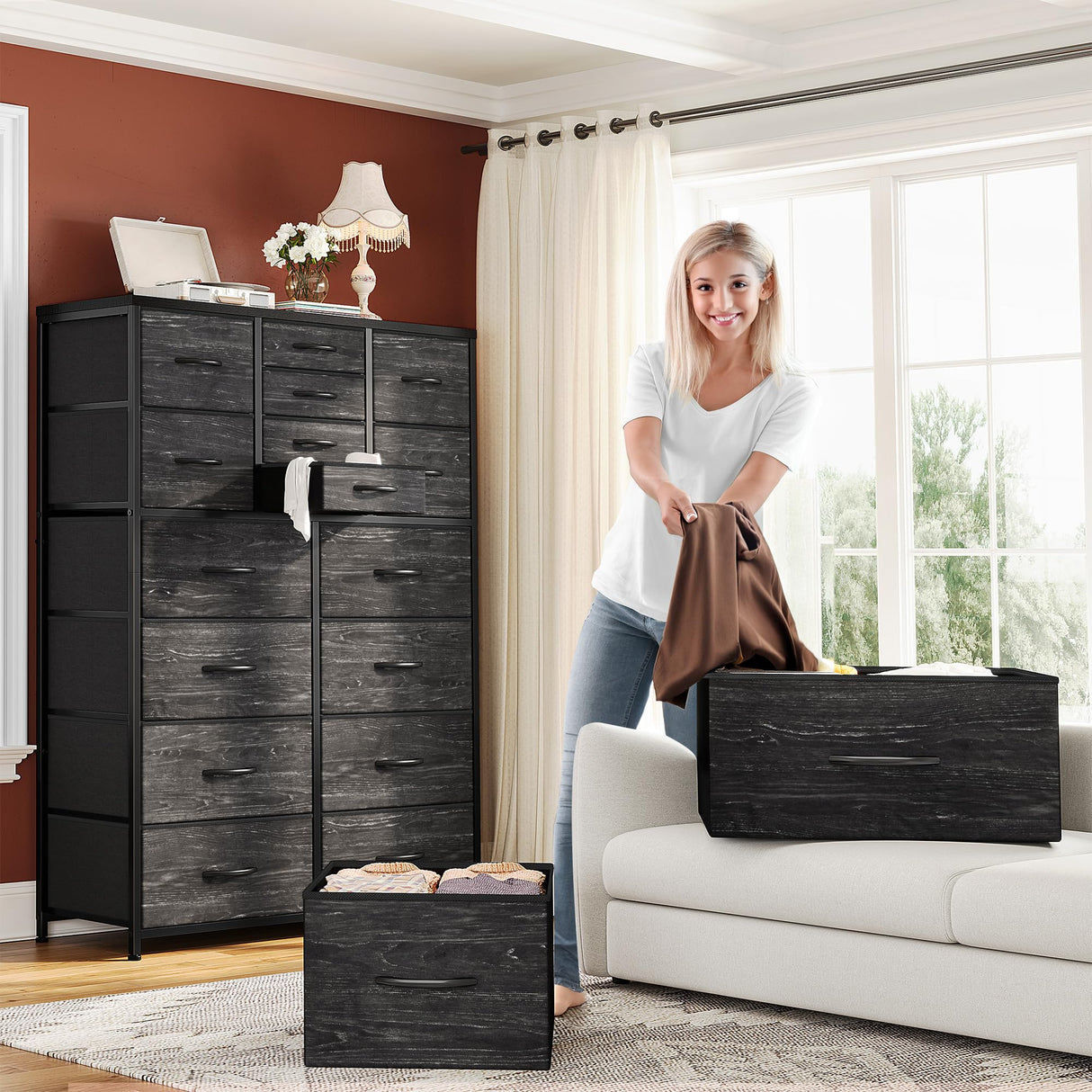 Tall Dresser for Bedroom with 16 Drawer, Fabric Bedroom Dressers & Chests of Drawers