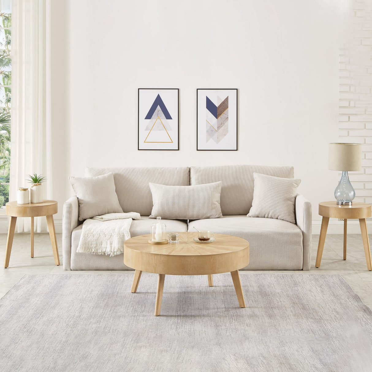 Round Wood Coffee Tables for Living Room, Farmhouse Circle Coffee Table