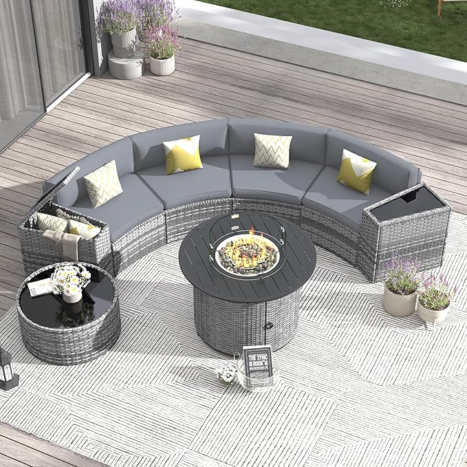 Outdoor Patio Sectional Furniture Sets, 11 Pcs Curved Patio Couch