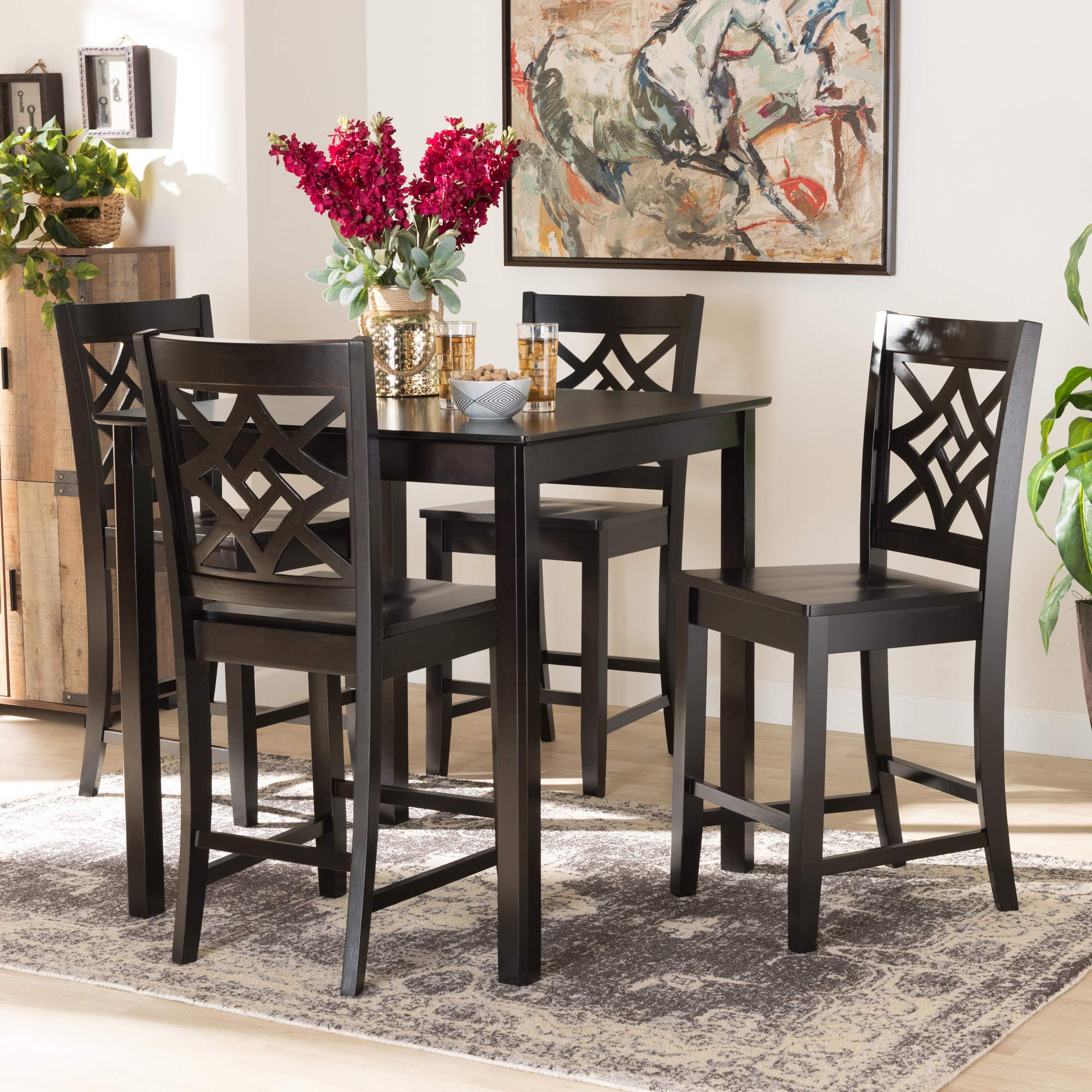 Set - Dark Brown Finished Wood 5-Piece Pub Set