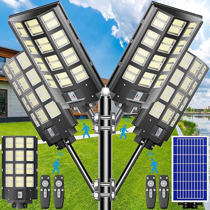 2-Pack Solar Street Lights Outdoor Waterproof, 6800W Solar Light Outdoor Dusk to Dawn