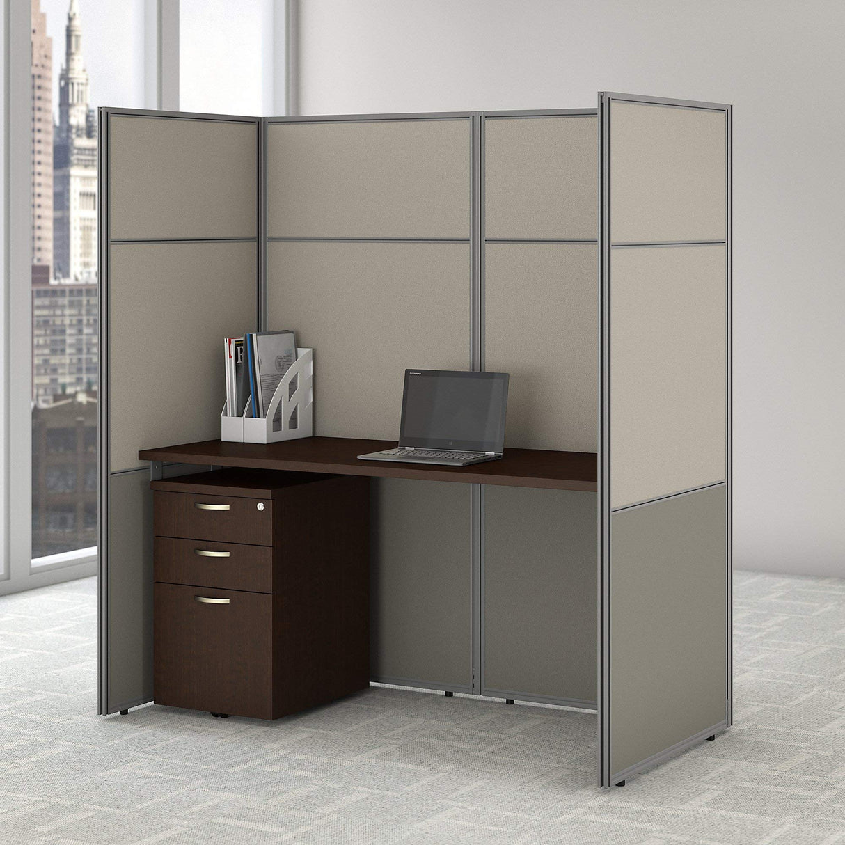 Furniture Easy Office Cubicle Desk with File Cabinet and 66H Closed Panels Workstation