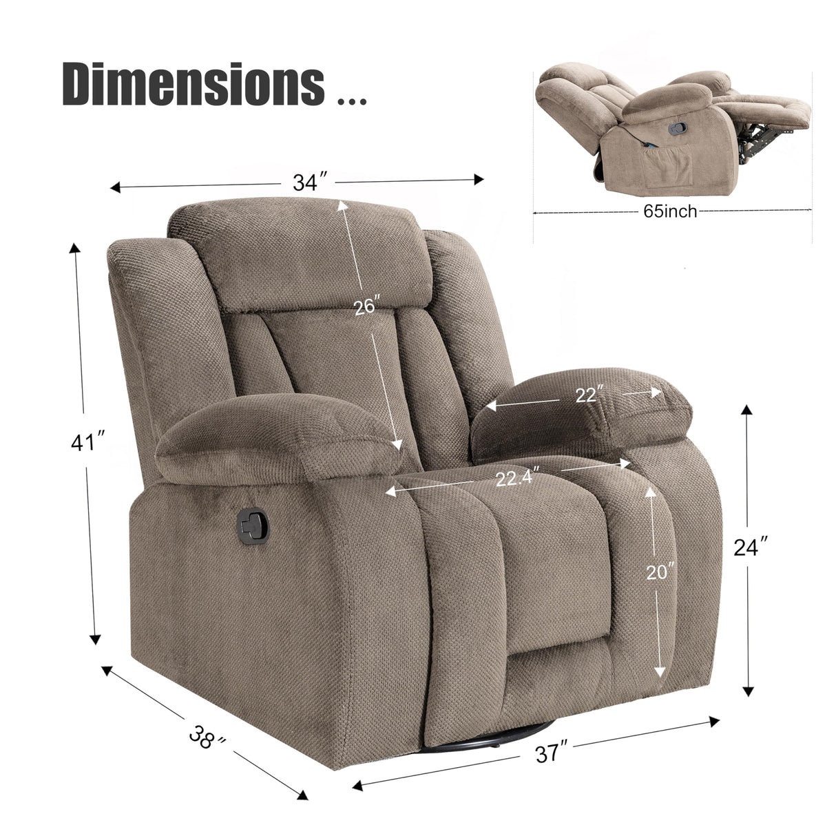 UltraComfort Manual Recliner Chair – Oversized Rocking Sofa with Swivel Base