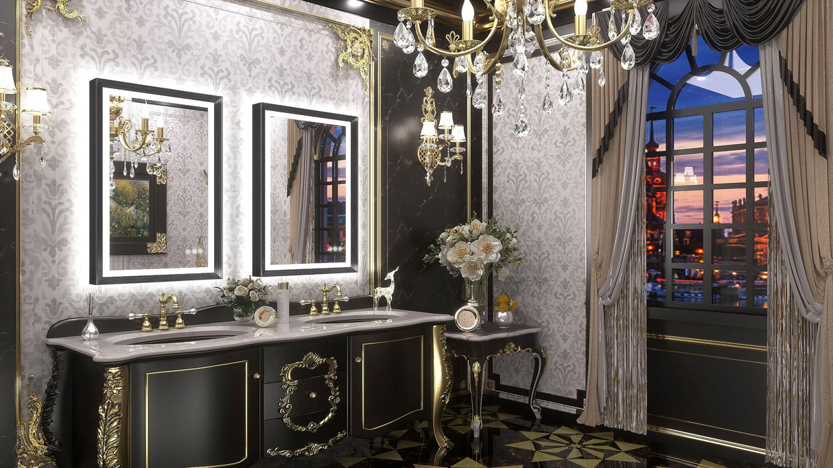 Black LED Bathroom Mirror with Lights Front & Back Light Vanity Framed Mirror