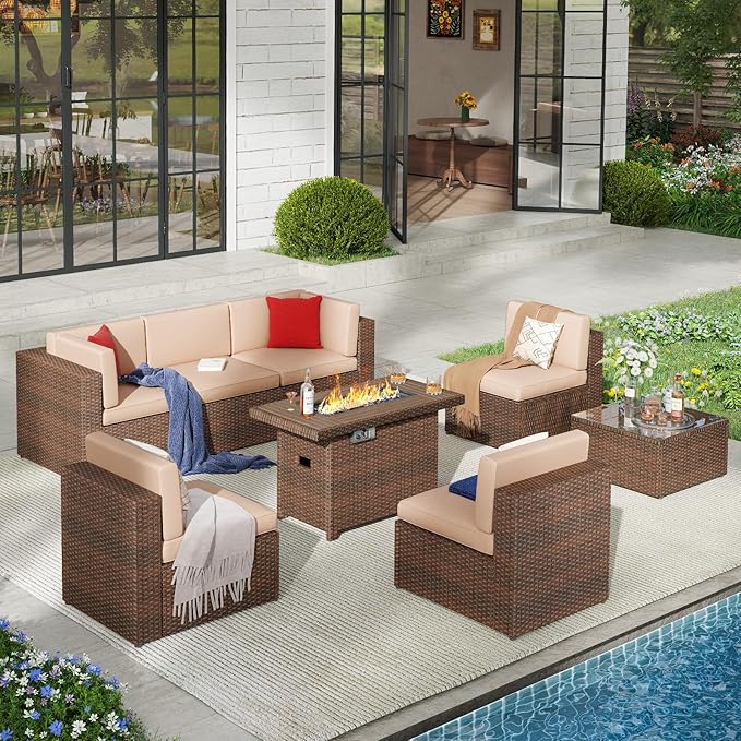 Patio Furniture Sets, 7 Pcs Outdoor Sectional Sofa with Coffee Table
