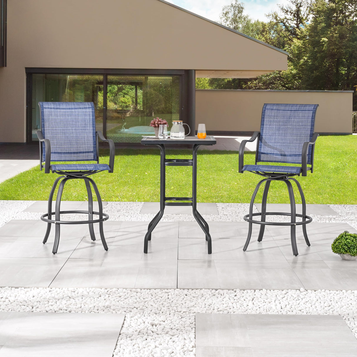 Set 3 PC Outdoor Kitchen High Top Bar Table and Swivel Bar Stools Set