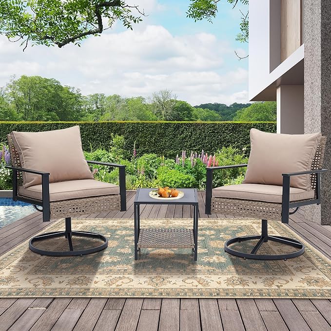 3 Piece Patio Bistro Set, Outdoor Patio Wicker Furniture Set