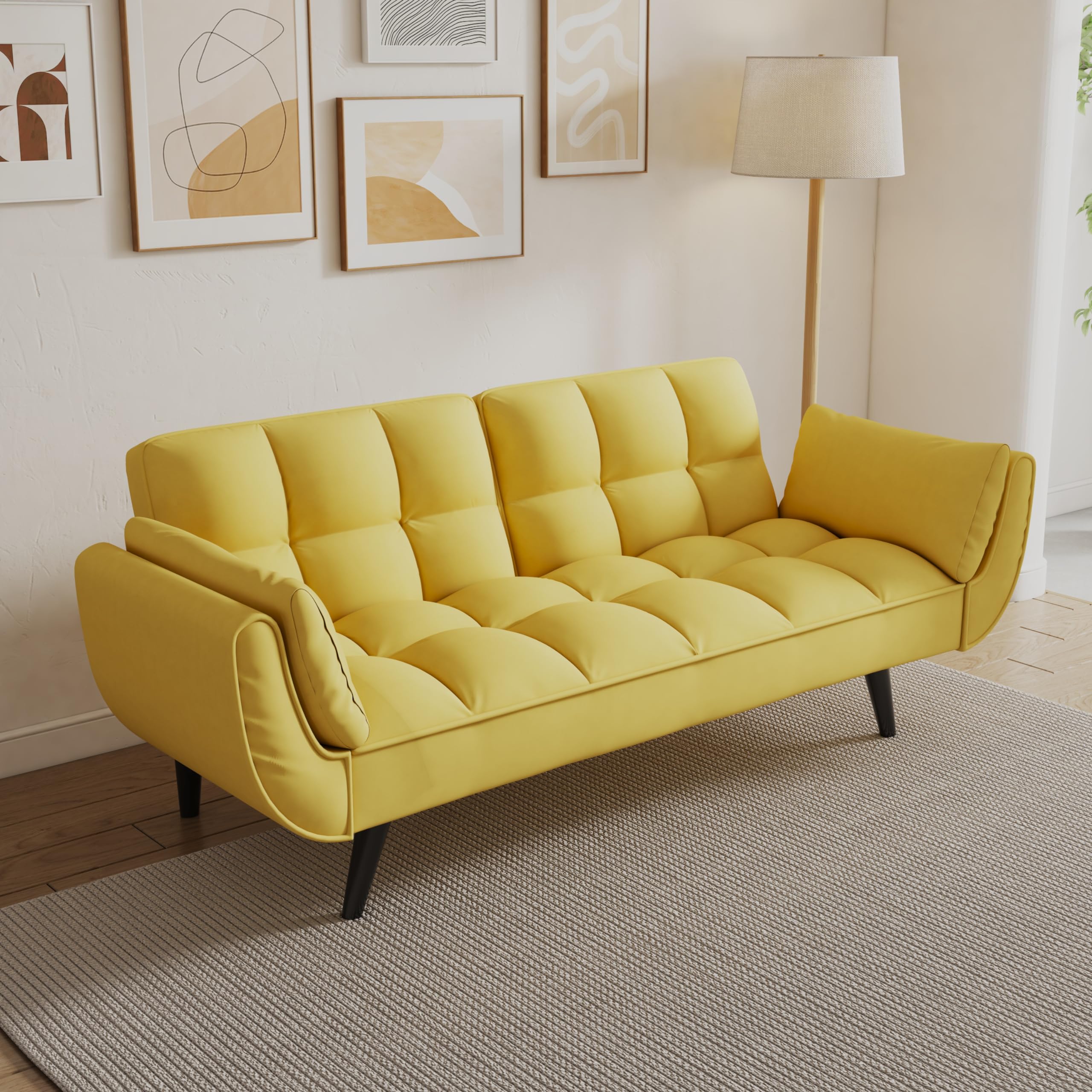 Futon Sofa Bed, Convertible Sleeper Couch 74" W Modern Velvet Loveseat