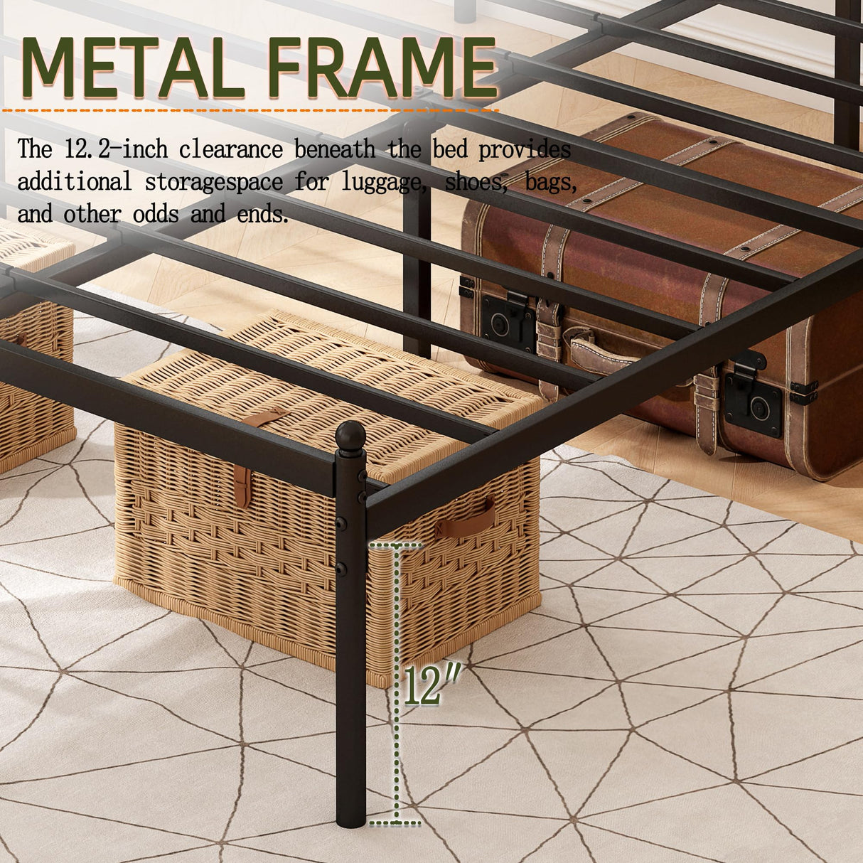 14-Inch Metal Platform Bed Frame with Headboard - Queen Size