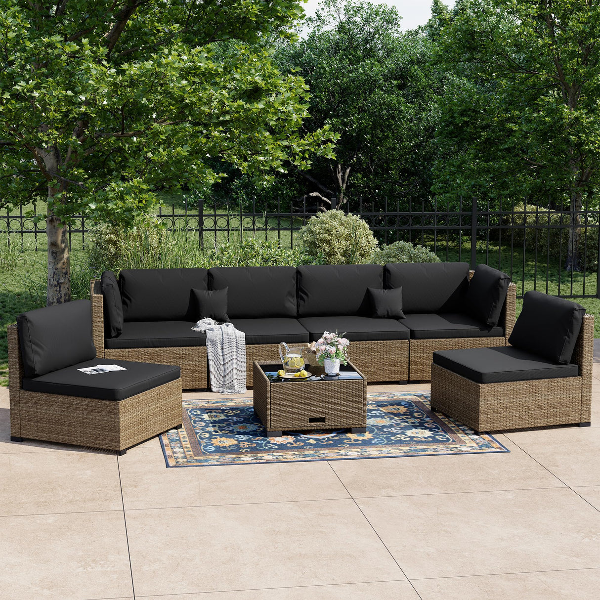7 Piece Patio Furniture Set, Outdoor Furniture Patio Sectional Sofa Set