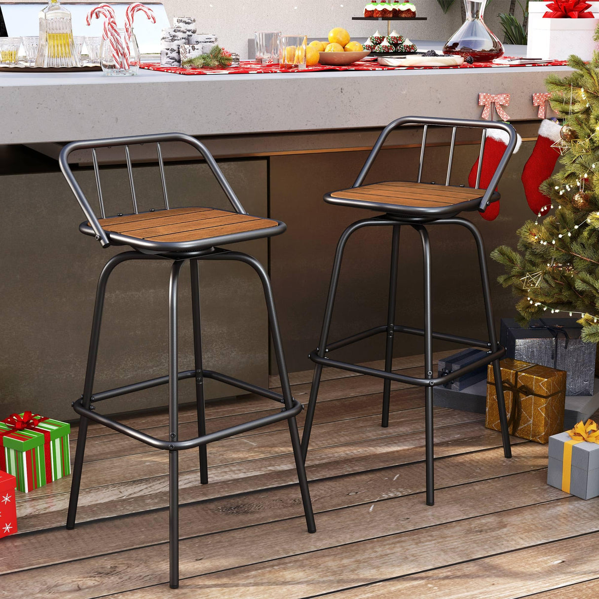 Outdoor Bar Stools Set of 2 Swivel Barstools, 30" Bar Height Outdoor Chairs