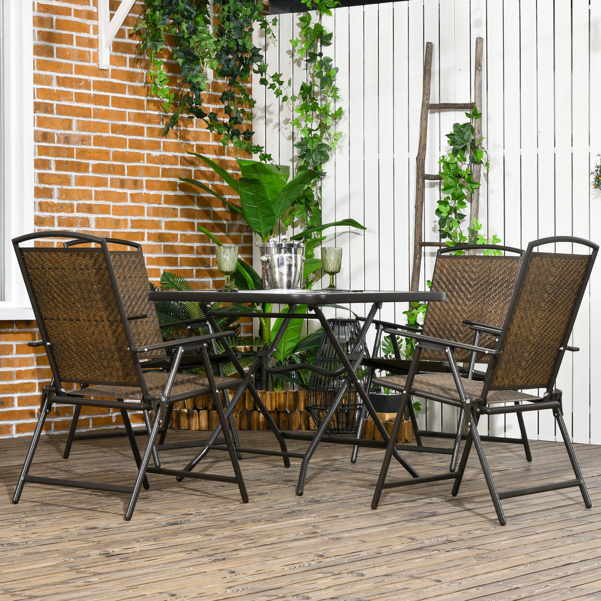 5 Pieces Wicker Patio Dining Set, Foldable Outdoor Table and Chairs