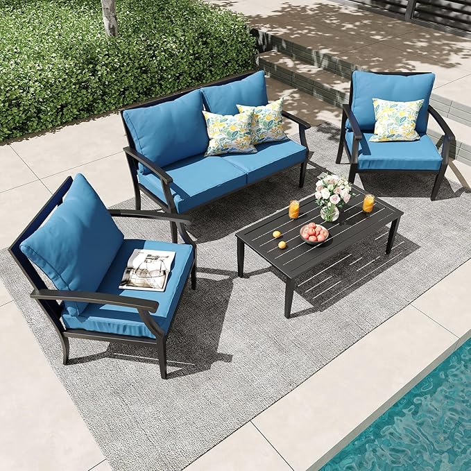4-Piece Patio Conversation Set,Oversized Outdoor Metal Furniture Set