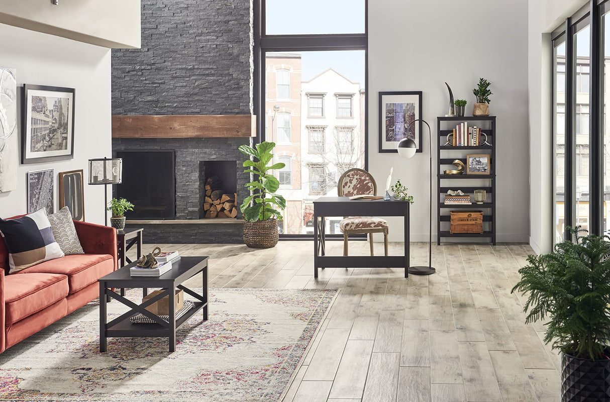 3955 X-Frame Design 5-Shelf Bookshelf or Bookcase, Black Walnut Wood