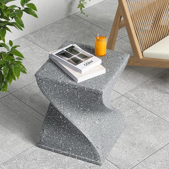 Outdoor Side Table, Concrete End Table, Round Accent Table for Indoor Modern Art Deco