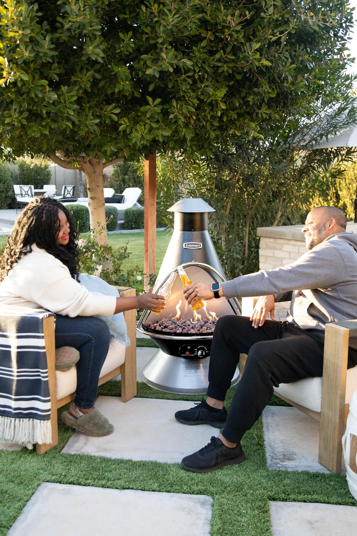 Cuisinart Chimenea Propane Fire Pit, 40,000 BTU Coated Steel Outdoor Propane Heater with Lava Rocks and Directional Heat, Adjustable Fire Pit with Safety Shutoff for Patios and More - Bircata