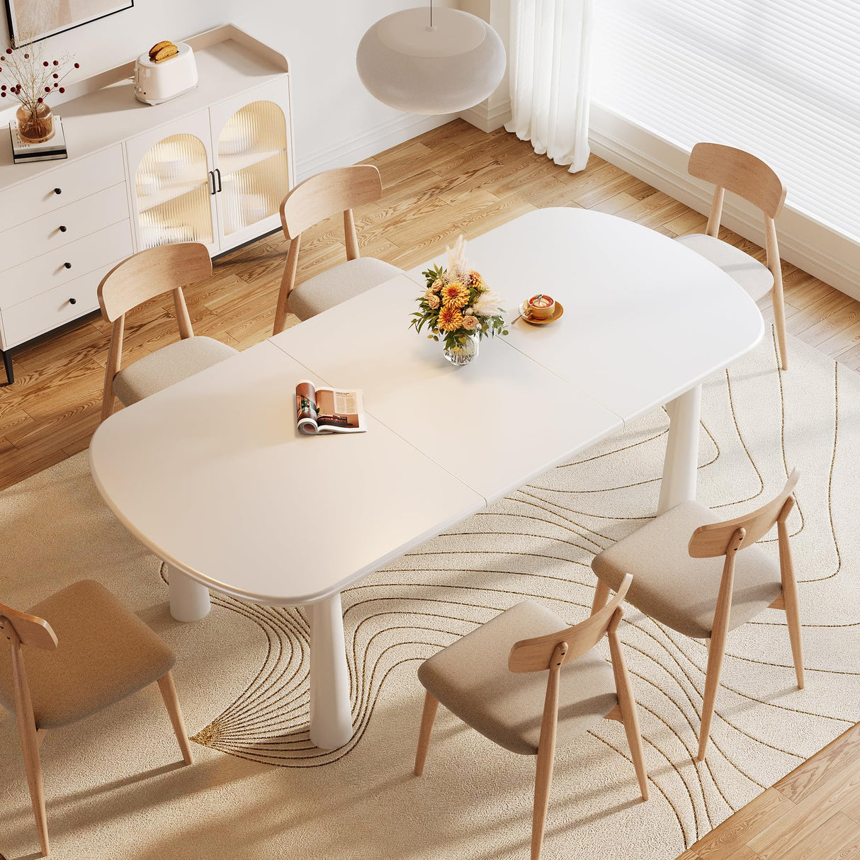 Oval Dining Table for 4-6 People, 63" Modern Wooden Kitchen Table