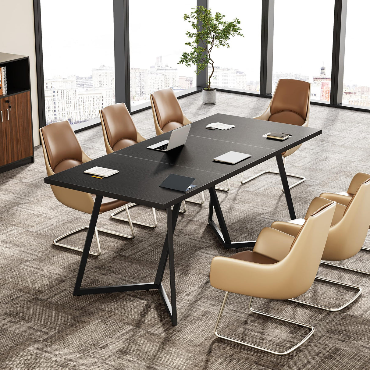 70.86-Inch Conference Table for 8, Black Conference Room Table