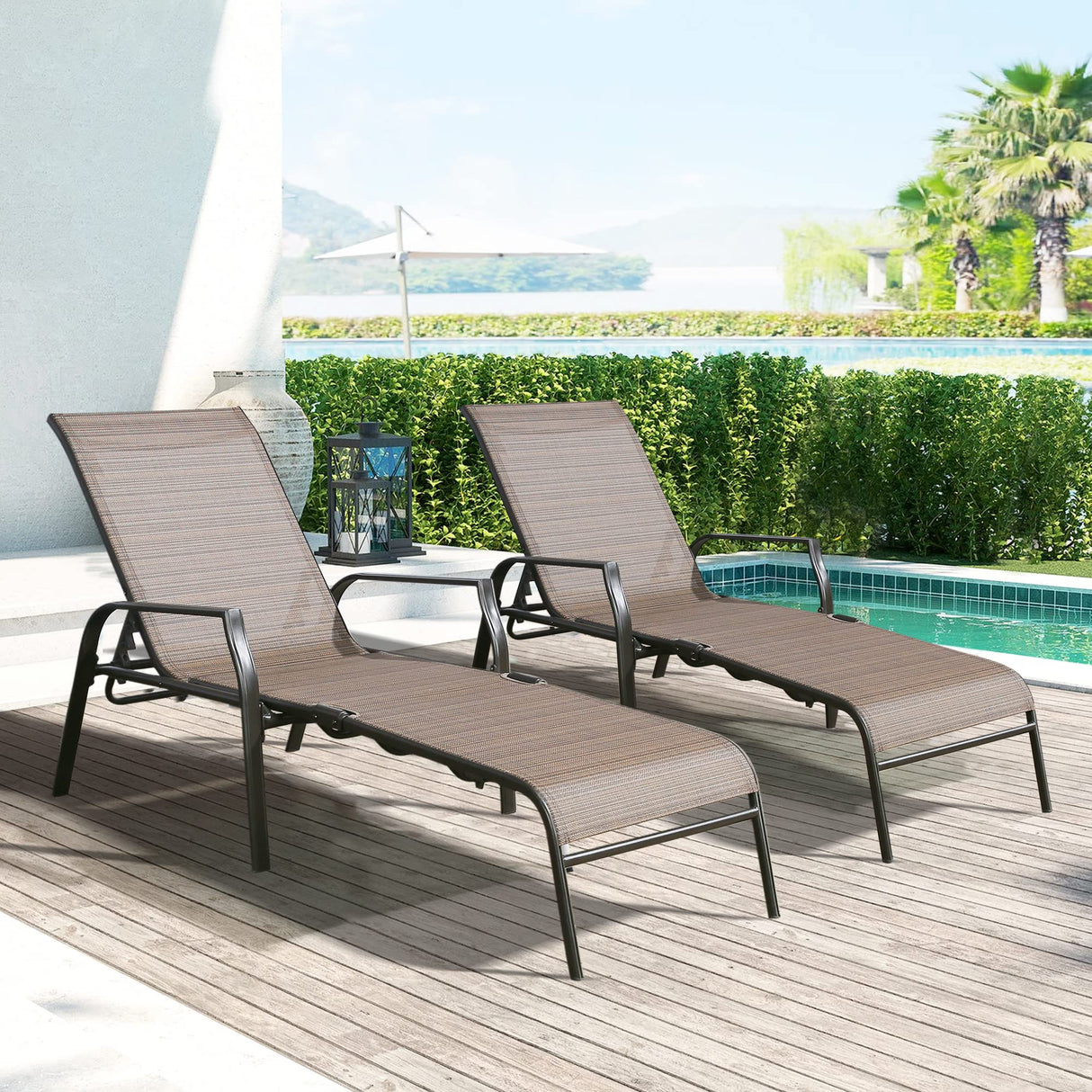 Outdoor Chaise Lounge, Adjustable Folding Patio Sling Chaise