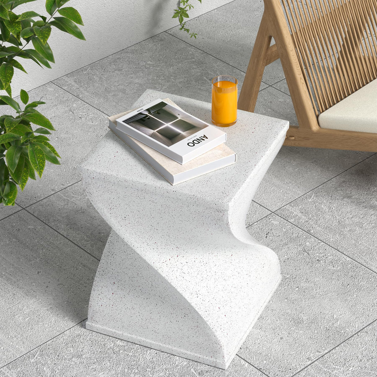 Outdoor Side Table, Concrete End Table, Round Accent Table for Indoor Modern Art Deco, Cement Side Tables for Outside Plant Stand, Artistic Style Tables Garden Stool for Patio (White - Square) - Bircata