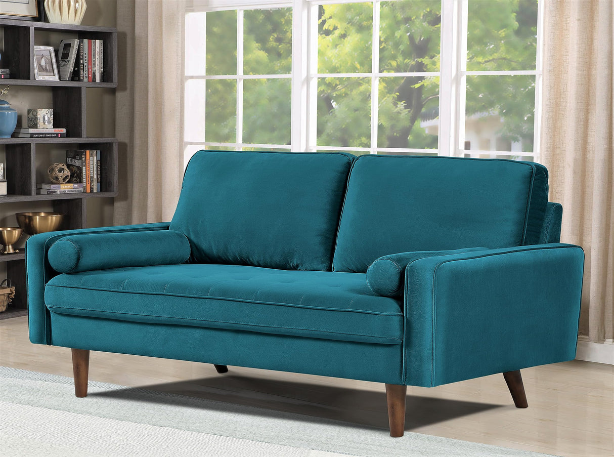 Velvet Tufted Mid-Century Loveseat Sofa with Bolster Pillows – 3 Colors