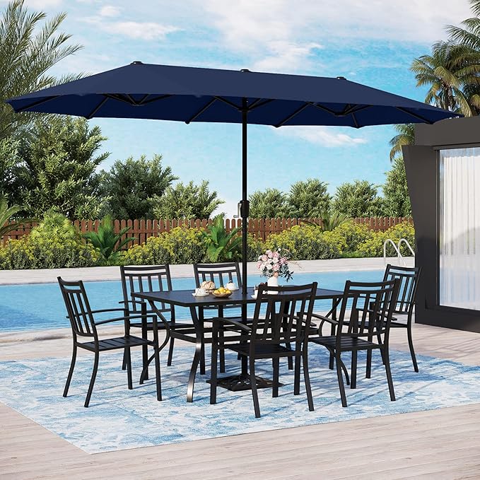 7 Pieces Patio Dining Set with 13ft Double-Sided Umbrella