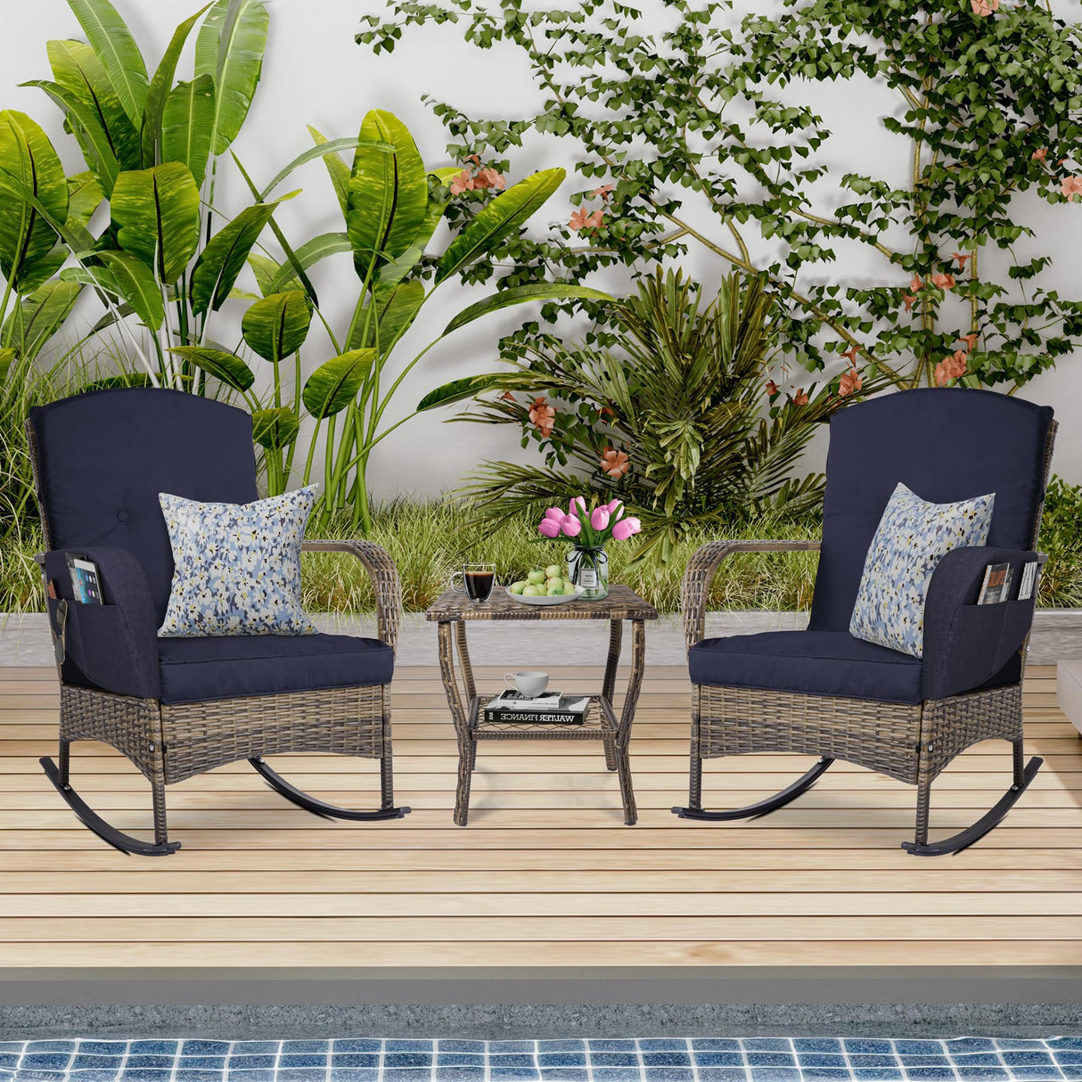 3-Piece Patio Furniture Set,Outdoor Rocking Chairs Set of 2, Patio Conversation Set