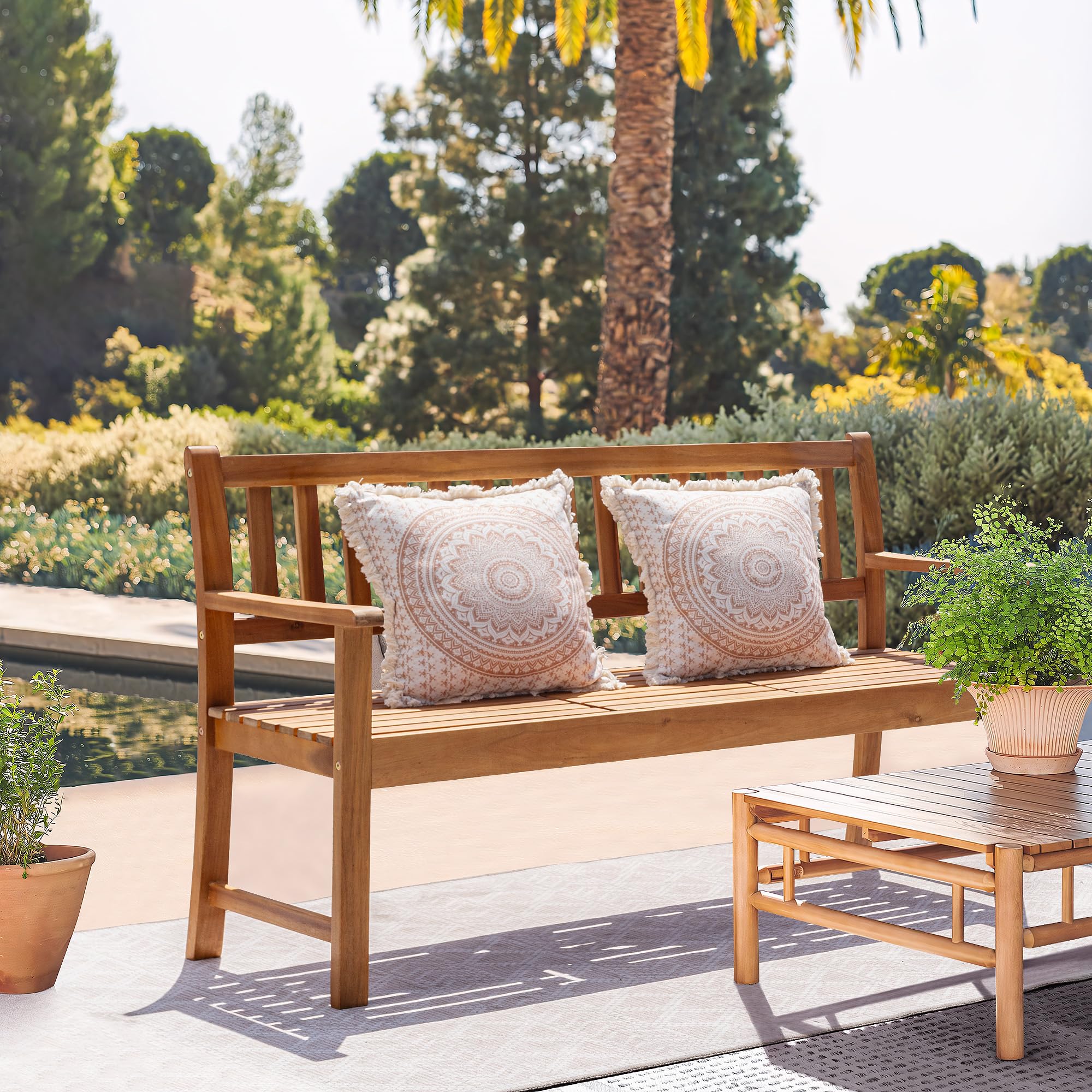 Outdoor Bench, 2-Person Garden Bench, Patio Wood Bench Outdoor Loveseat