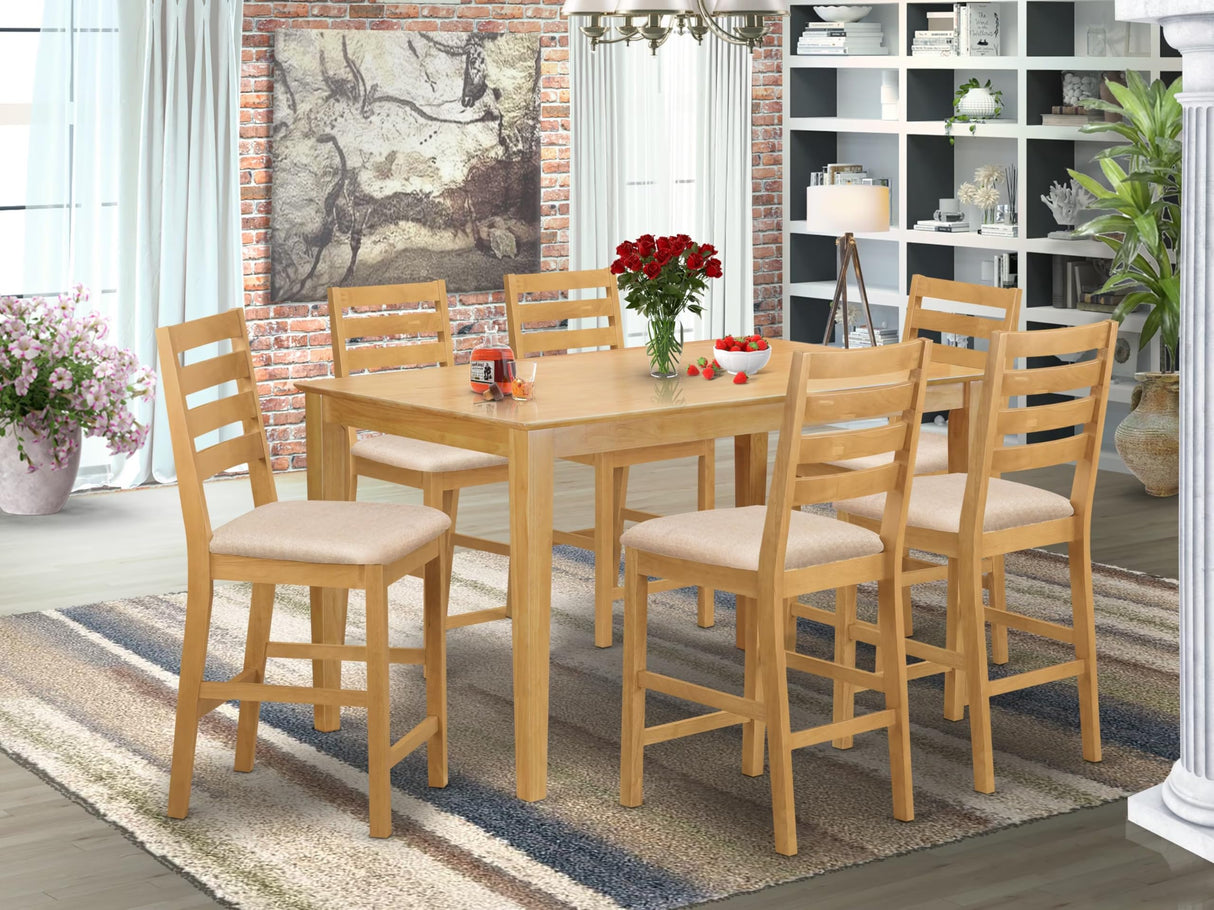 CACF7H-OAK-C 7 Piece Kitchen Counter Set Consist of a Rectangle Dining Table and 6