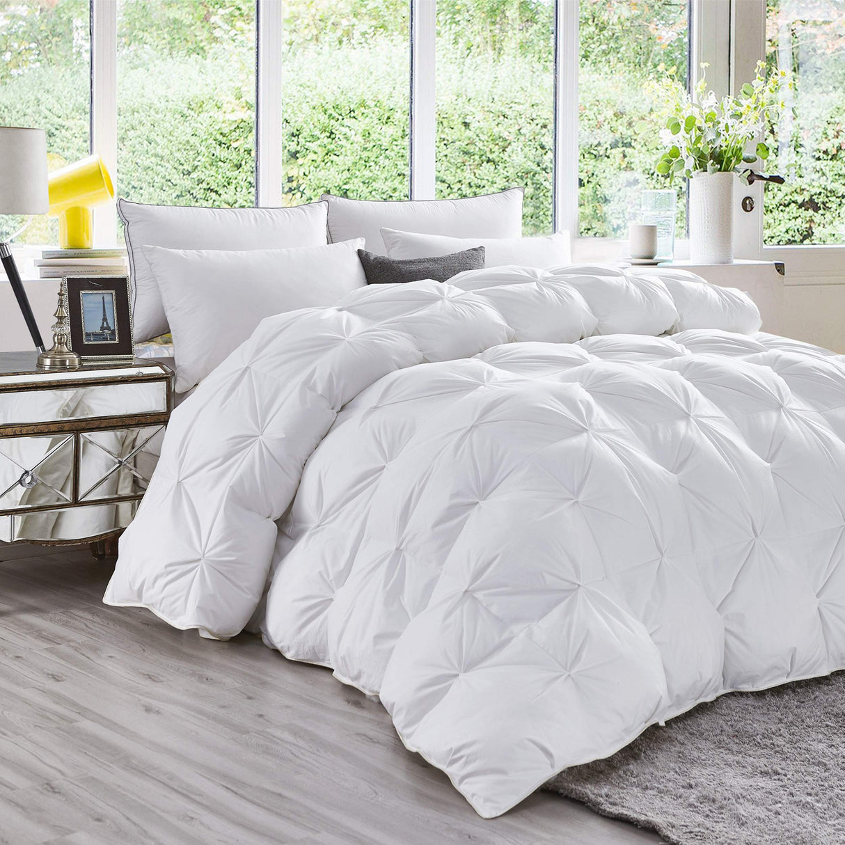 All-Season Goose Down Feather Fiber Comforter Queen Size Duvet Insert, Exquisite Pinch