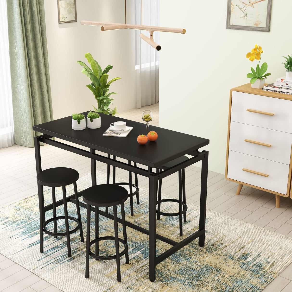 AWQM Dining Table Set for 4, Home Kitchen Counter Height DiningTableSet with 4 Chairs, Modern BarTable and ChairsSet for Pub, Living Room, Breakfast Nook,Small Spaces, Easy to Assemble, Black