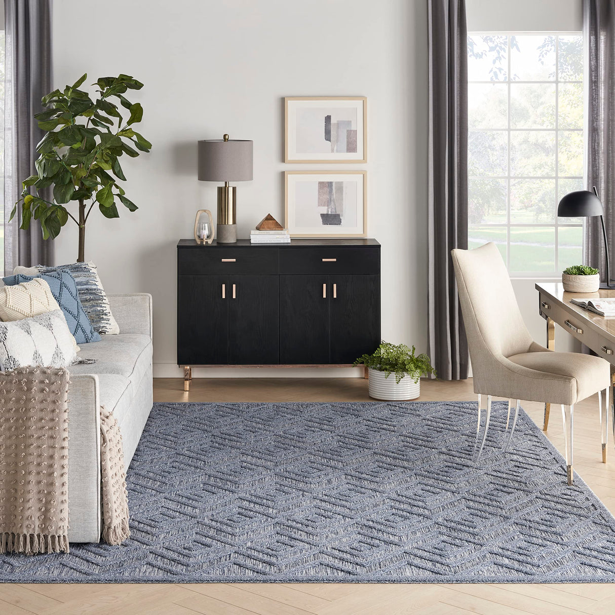 Versatile Indoor/Outdoor Denim Blue 7' x 10' Area Rug, Easy Cleaning