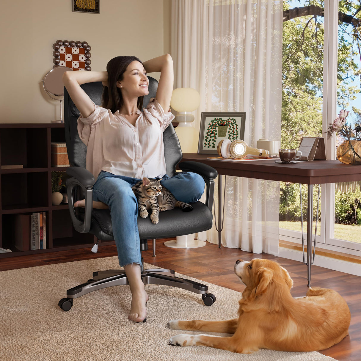 Ergonomic Executive Office Chair, Leather Desk Chair Comfy, Big and Tall Office Chair